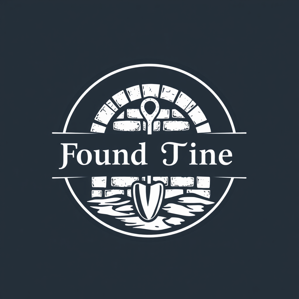An emblem-style logo, possibly circular or shield-shaped, containing a detailed depiction of a foundation stone or a brick and trowel motif, with the company name elegantly arched within the design.