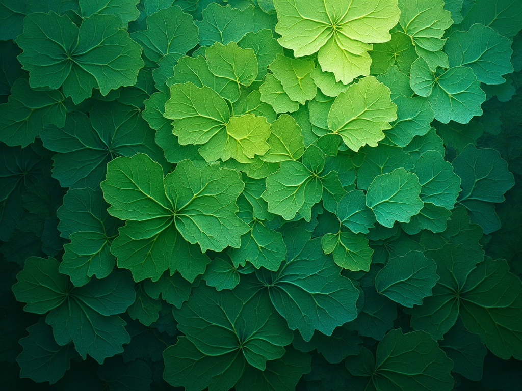 Abstract design showcasing the fractal patterns of leaf veins or tree branches, rendered in varying shades of green with subtle textures, creating a sense of organic growth across the T-shirt.