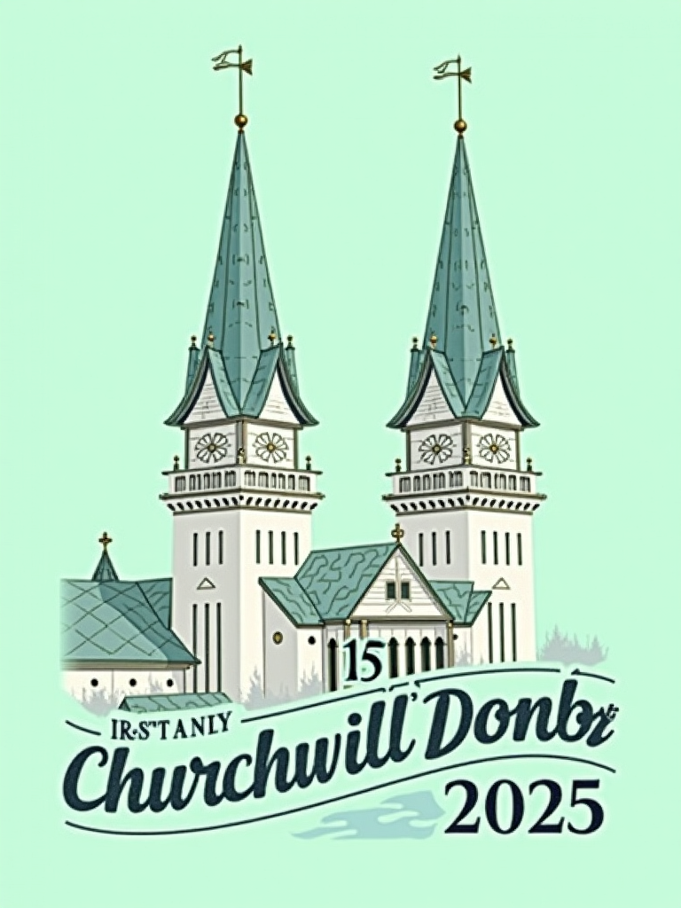 Iconic Twin Spires T-Shirt: An artistic design centered on a detailed illustration of Churchill Downs' Twin Spires, perhaps set against a mint julep green or rose-red background. '151st Kentucky Derby' and '2025' are gracefully integrated into the artwork.