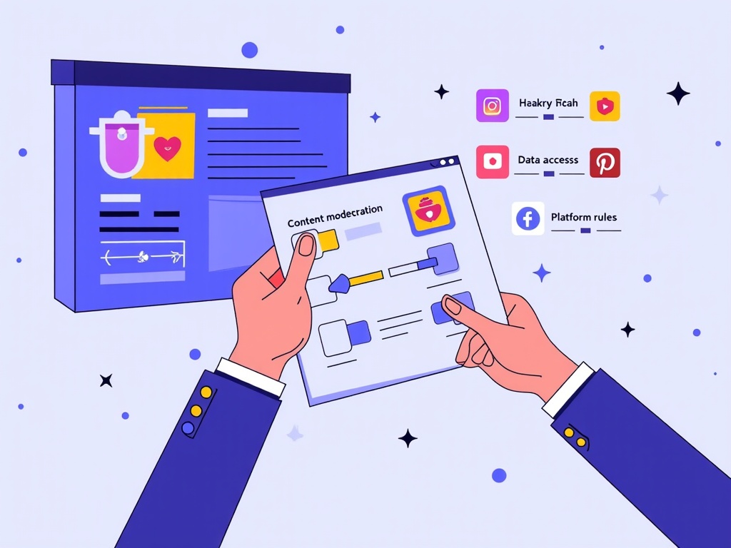 Illustration: A hand, representing government or national authority, tuning a complex digital 'radio' or 'control panel' labeled with social media icons, adjusting sliders for 'content moderation', 'data access', and 'platform rules'.