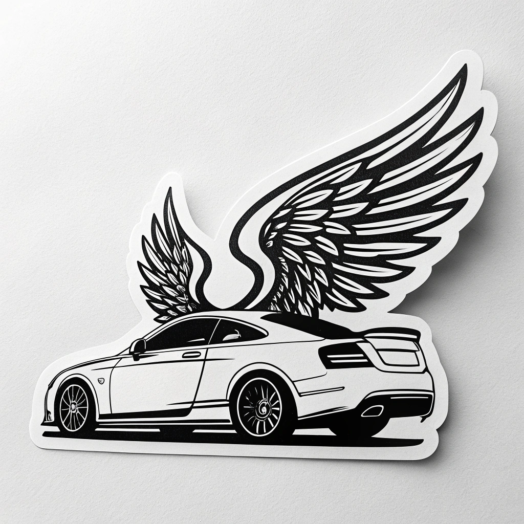 Silhouette of a car with angel wings