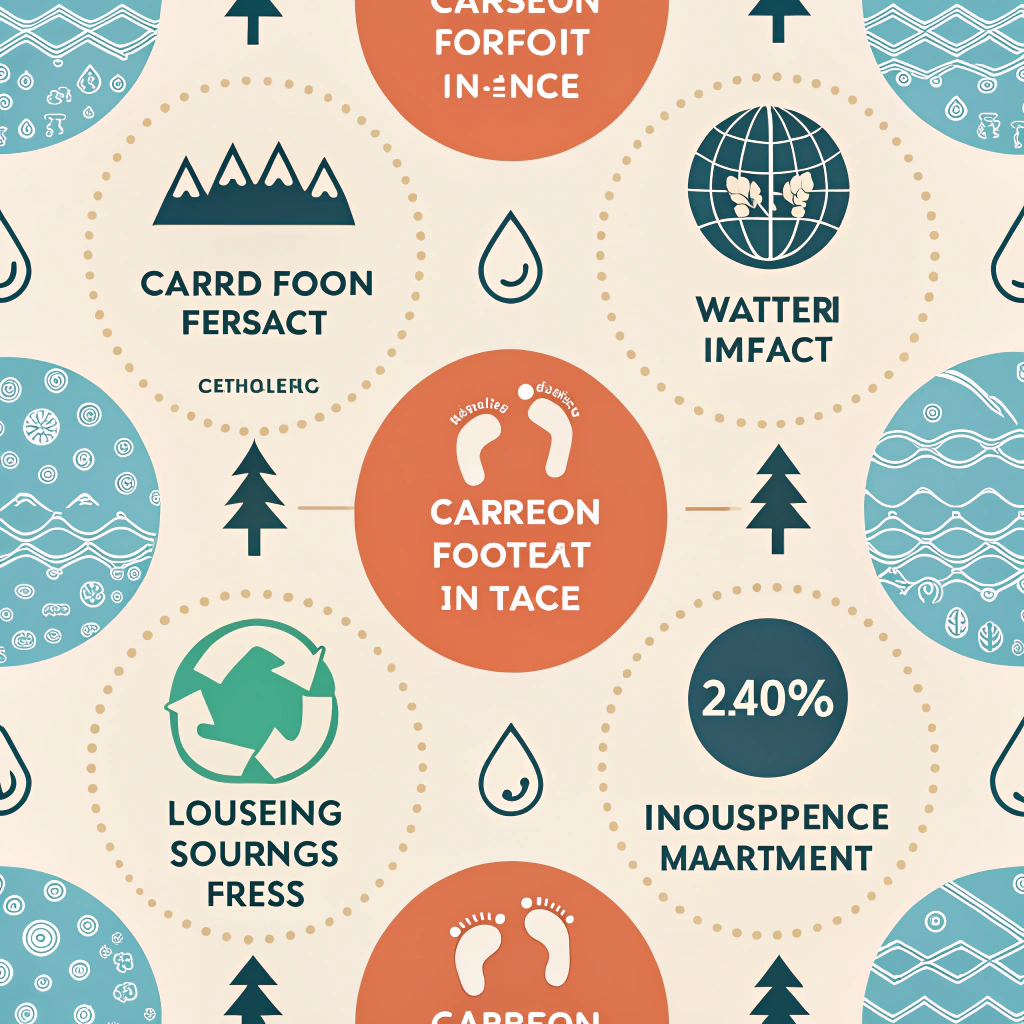 Material Footprint Timeline: An infographic-style pattern where repeating elements subtly change in size or density to represent the environmental impact (e.g., carbon footprint, water usage symbols) at different points in a material's lifecycle, from sourcing to end-of-life.