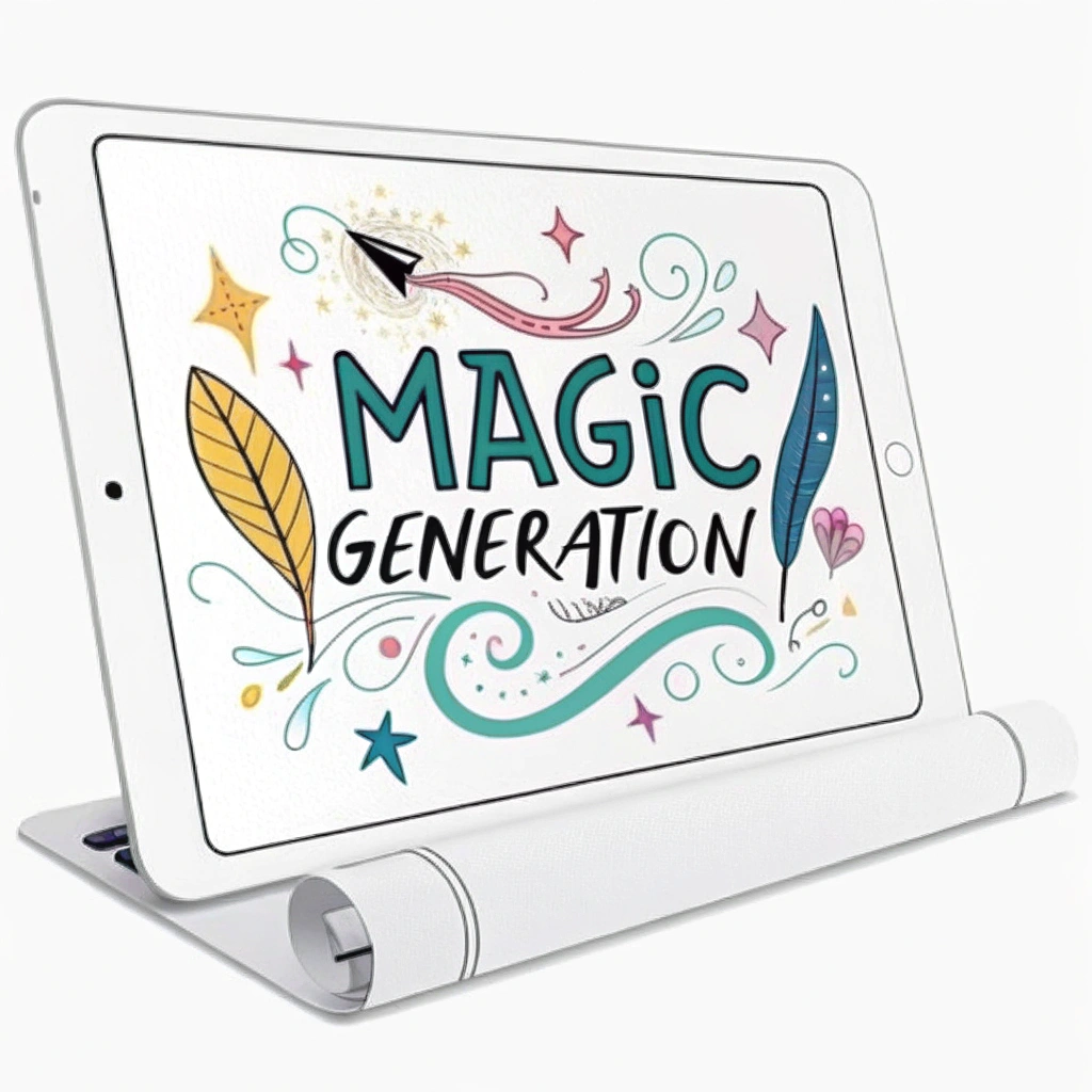A sticker designed as an old scroll or a digital tablet interface displaying a creative text prompt. The bottom edge of the scroll/tablet visually dissolves or morphs into a stunning, detailed image that directly illustrates the prompt, emphasizing the 'magic' of generation.
