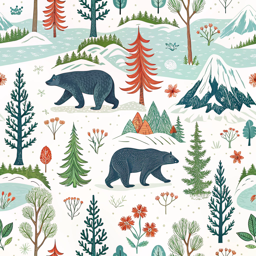A pattern featuring stylized illustrations of endangered animals and plants intertwined with elements of their threatened habitats (e.g., melting glaciers, deforested areas), raising awareness about biodiversity loss.
