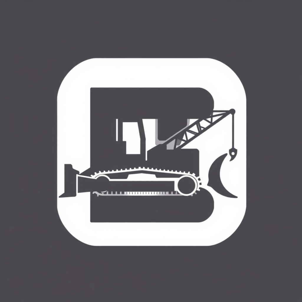 A design featuring the negative space within a bold, blocky letter (company initial) to depict the outline of a piece of heavy machinery, such as a bulldozer's blade or a crane's arm.