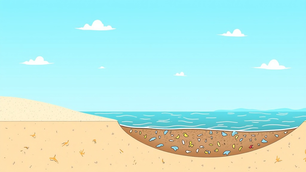 A 'Hidden Impact' illustration showing a seemingly clean landscape (e.g., beach, park). A cutaway or magnified view reveals the unseen microplastics accumulating in the soil/water and impacting wildlife, contrasted with an area where natural alternatives have fully biodegraded without a trace.
