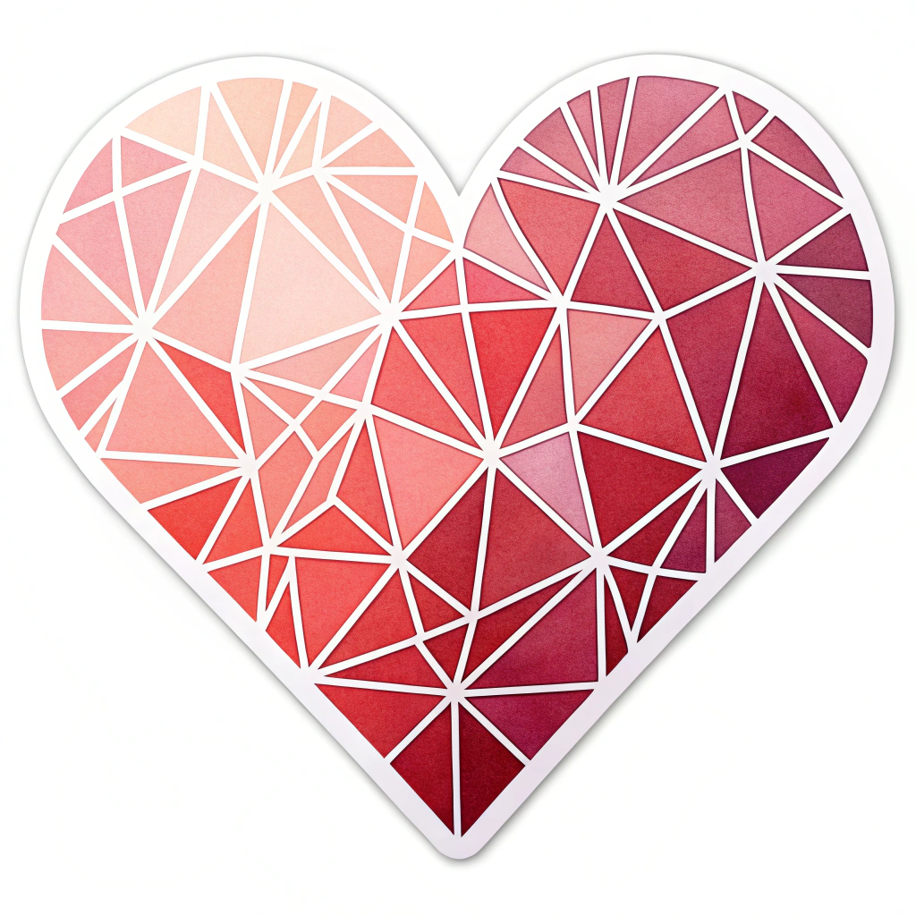 Heart composed of interconnected triangles, colored in a gradient from pink to red.