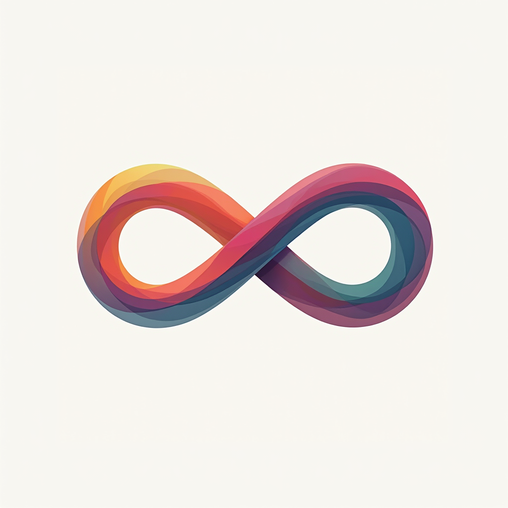 Simple Icon Idea: A minimalist infinity symbol (∞) filled with a smooth, continuous gradient of a wide range of colors (not just a standard rainbow, but more nuanced hues), symbolizing infinite and diverse gender identities. This icon can be used as a small chest print or a recurring motif.