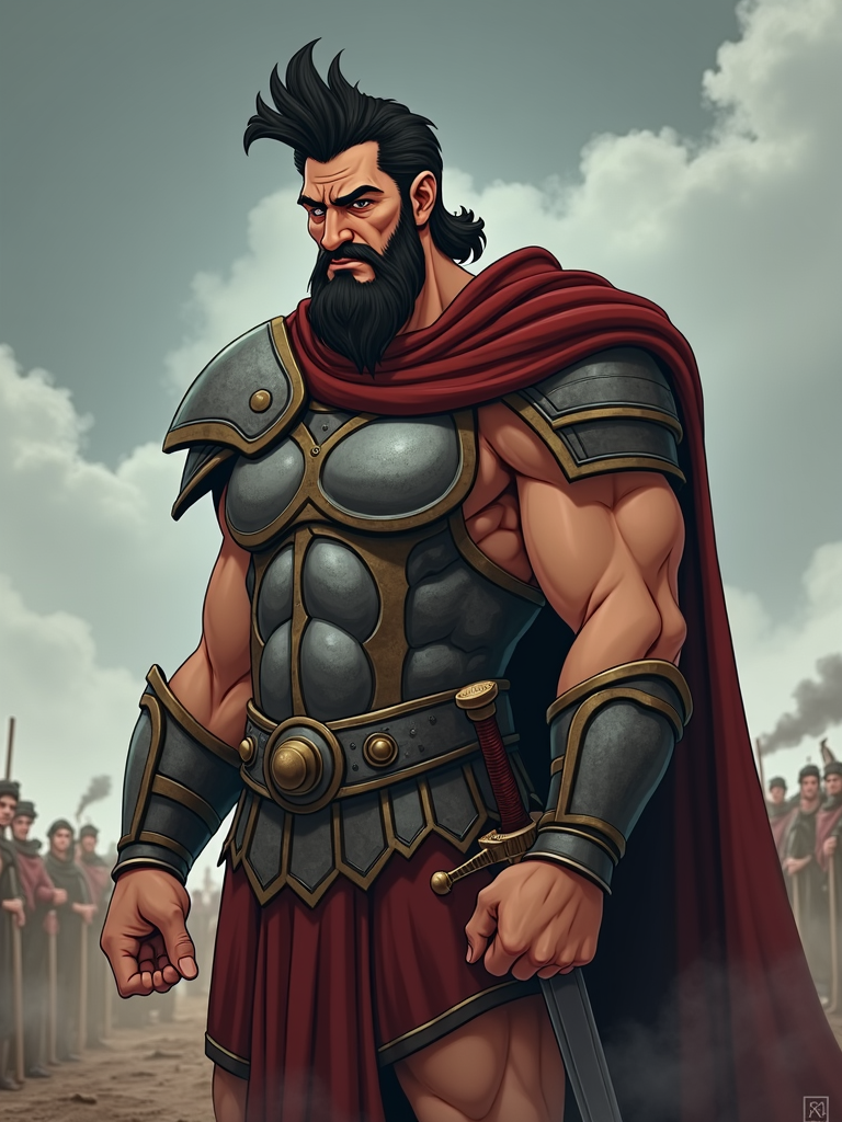 A more nuanced portrayal of Ares, showing his inner conflict and the weight of his role as the god of war, perhaps with a melancholic expression.