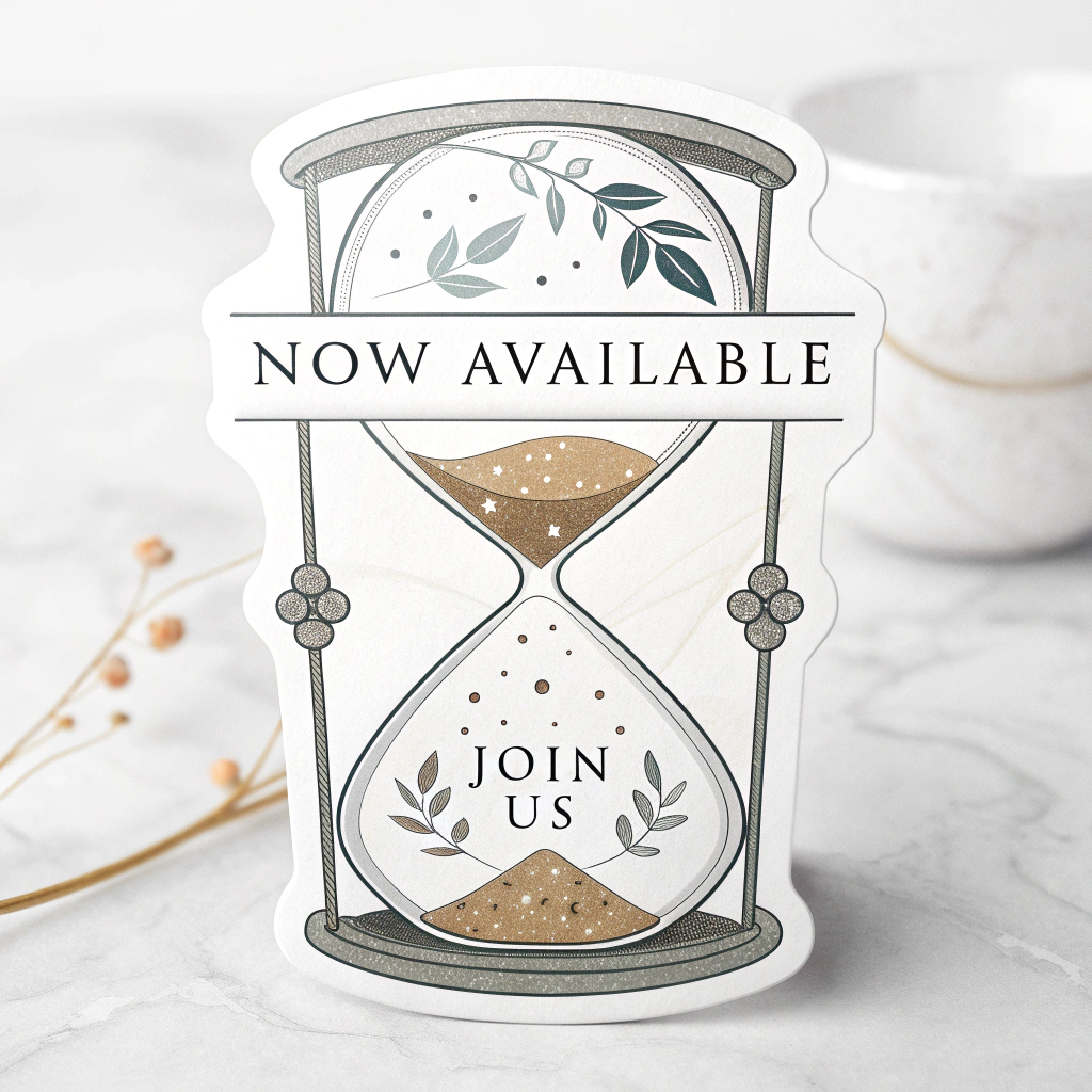 Elegant Minimalist Timer Sticker: Clean lines, sophisticated sans-serif fonts, and subtle animations (e.g., fading numbers, a sleek progress bar). Suited for brand announcements, webinar promotions, or minimalist aesthetics, revealing messages like 'Now Available' or 'Join Us.'