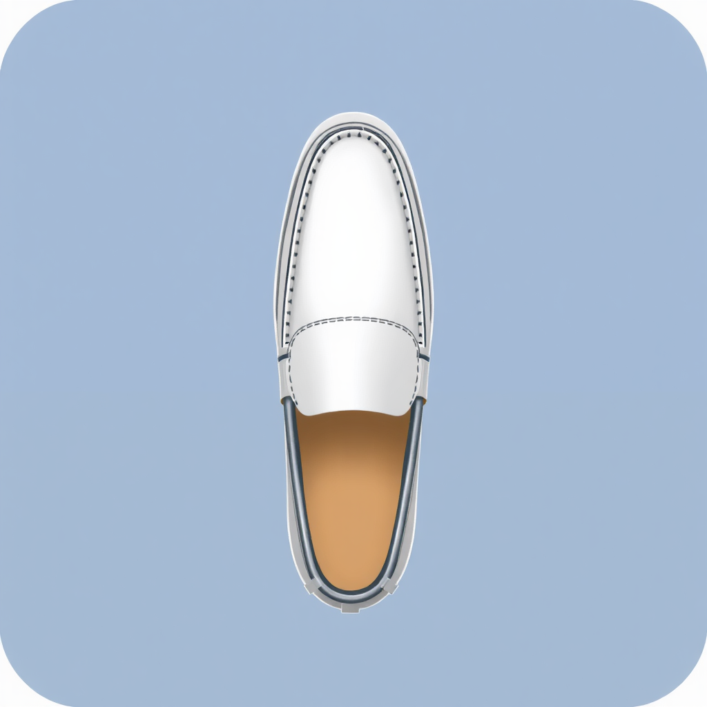 A top-down view of a loafer with a clean, polished appearance, emphasizing its sleek shape.