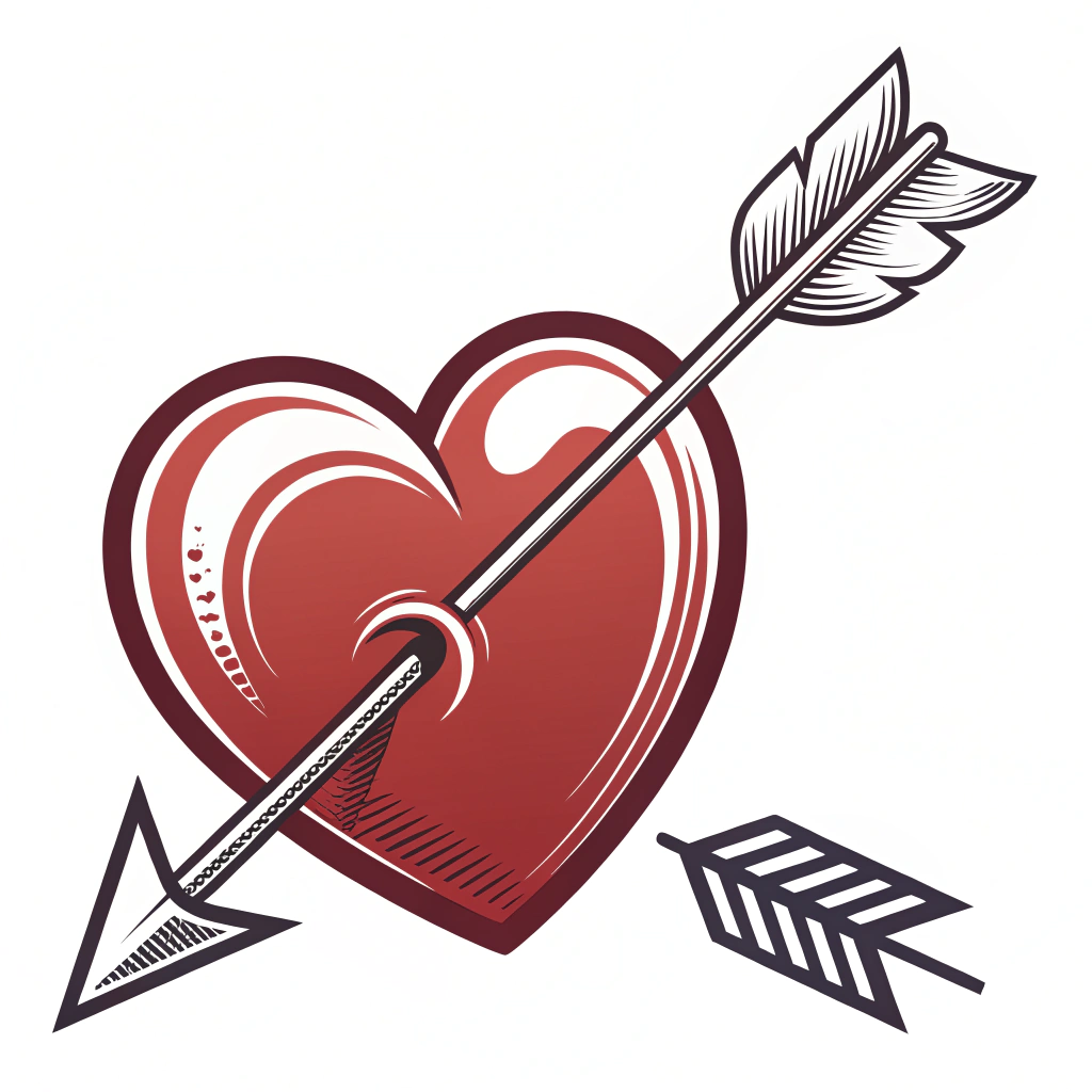 A sticker featuring a classic Cupid's arrow, with a heart pierced through, simple and iconic