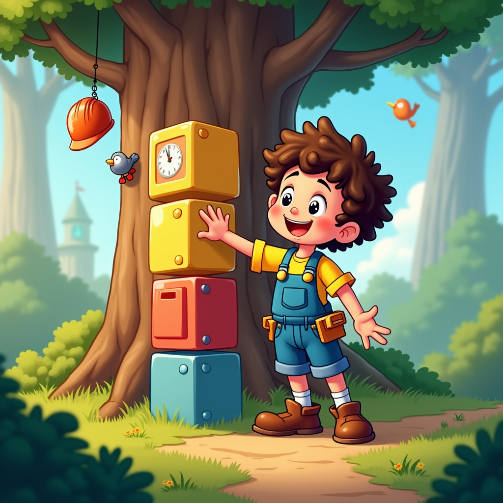 A 'Growing Treehouse' visual metaphor: The cartoon shows a child character progressively building their digital treehouse. Each 'unlocked level' adds a new, safe feature or section (e.g., a 'friends-only chat window'), with restrictions visualized as building tools or safety gear needed for construction.