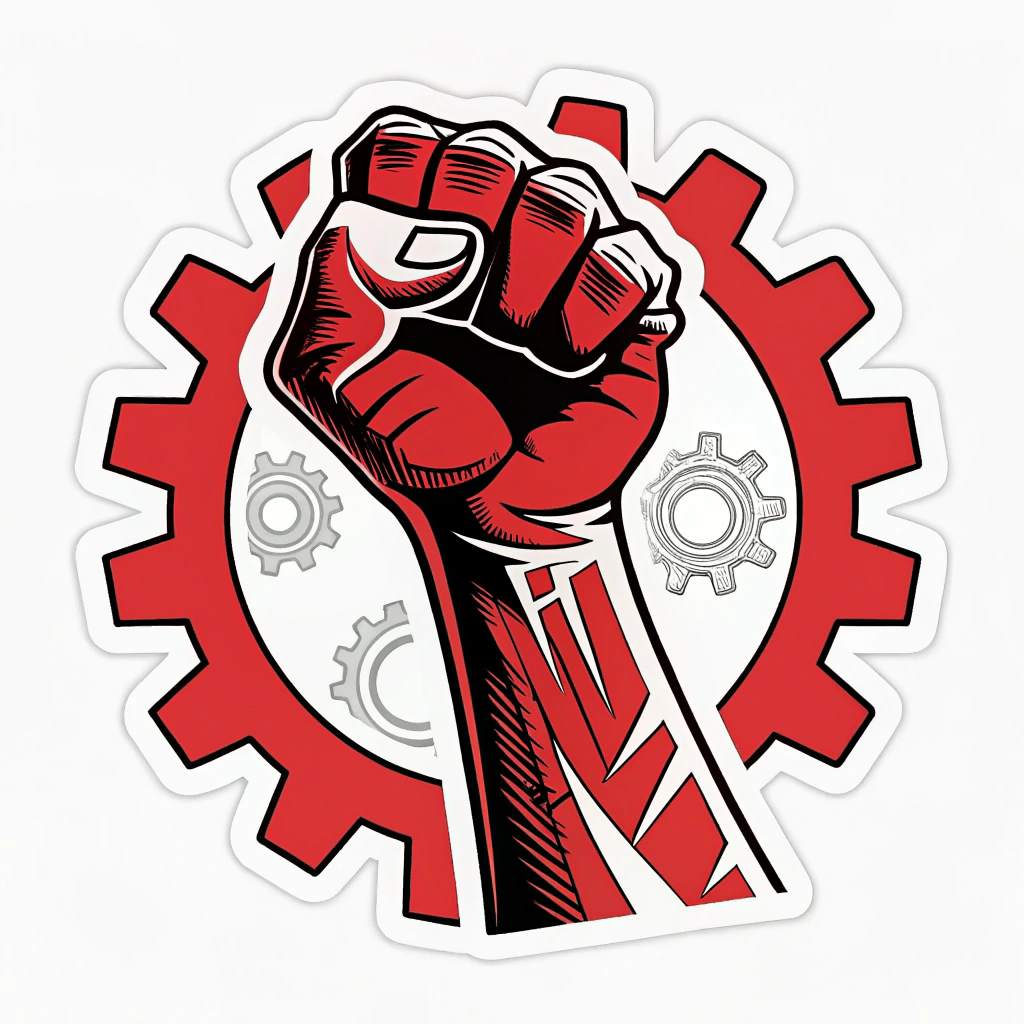 Simple Icon Idea: A stylized raised fist, possibly intertwined with or emerging from a gear symbol to represent workers and protest.