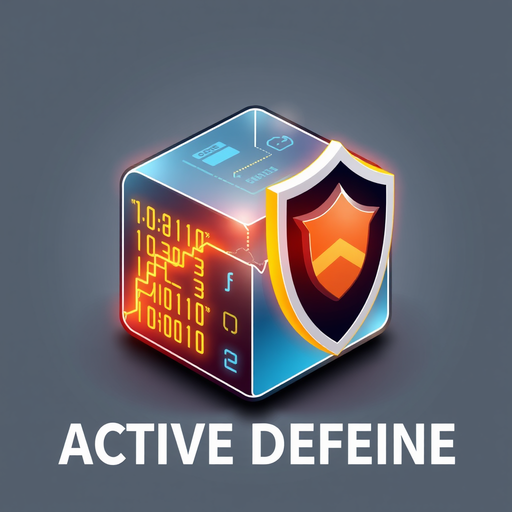 An icon depicting a geometric data packet (e.g., a cube or prism) with glowing lines representing code or data flow, with a segment breaking off to form a protective barrier or shield, emphasizing active defense.