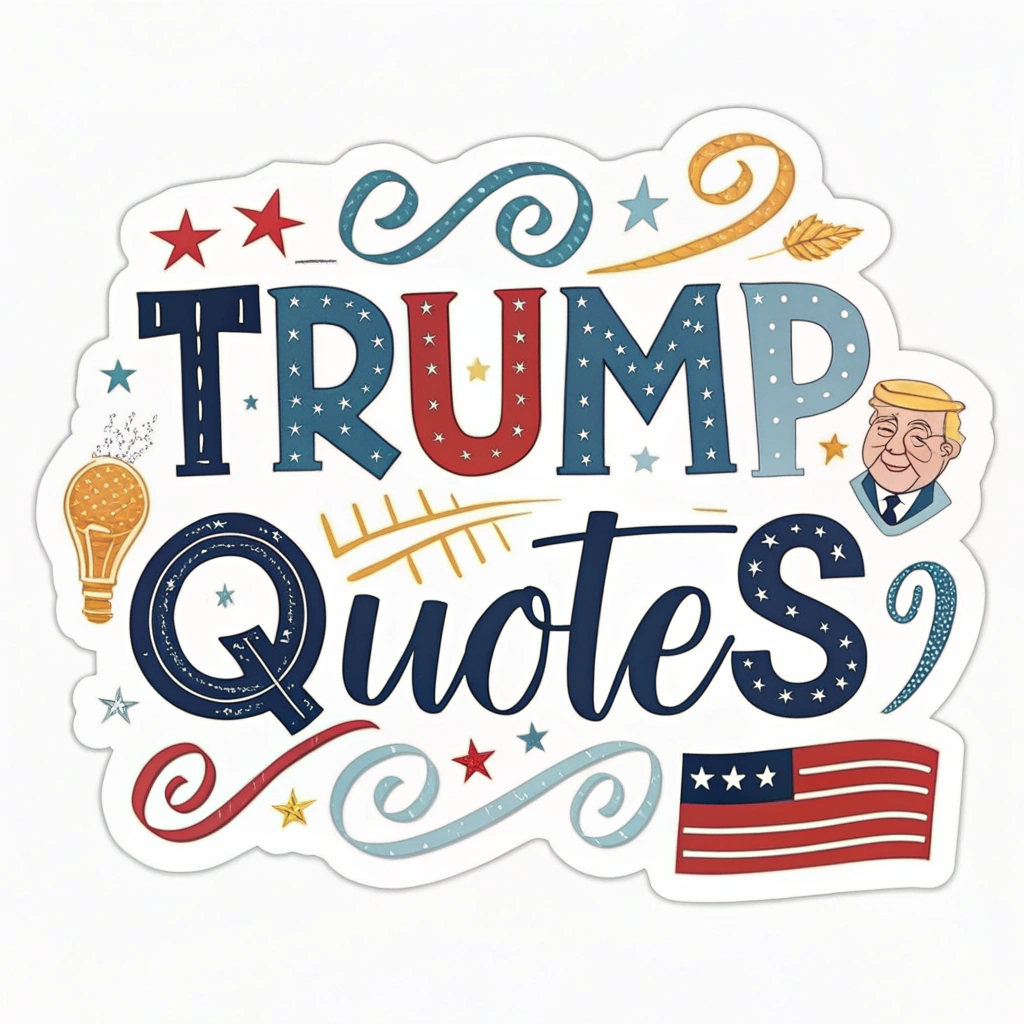 A sticker design that incorporates a collage of various memorable Trump quotes in a dynamic and visually appealing layout.