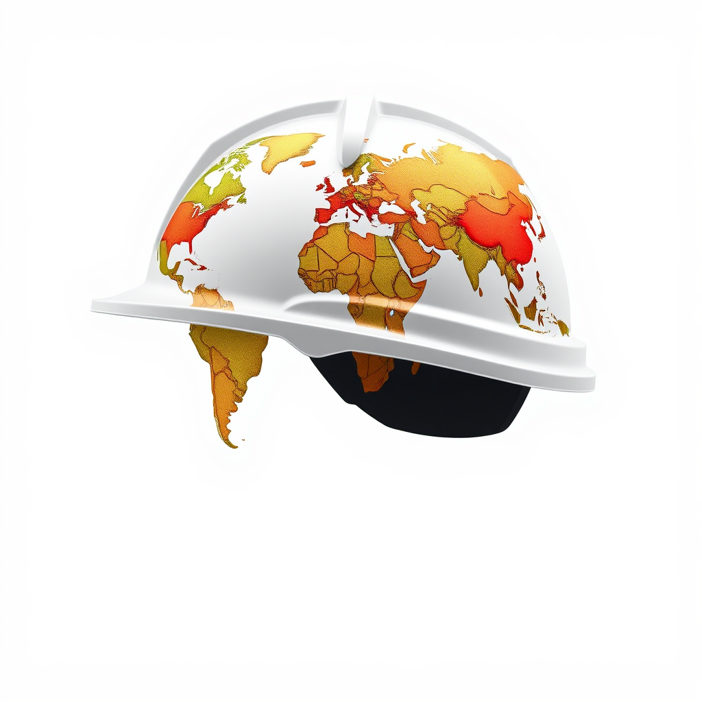 The contour of a standard safety helmet, with its surface textured to resemble a map projection showing the world's continents.