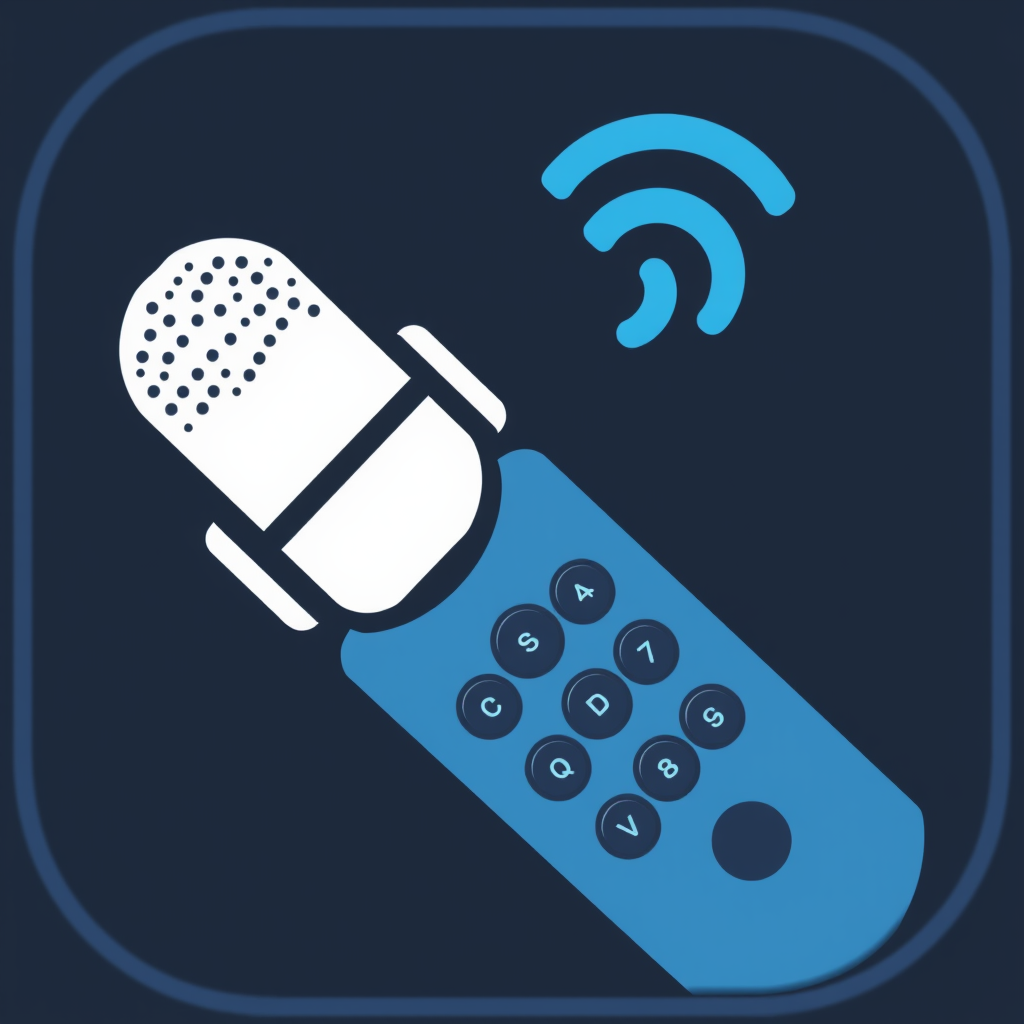 A remote control icon featuring a microphone to symbolize voice command functionality.