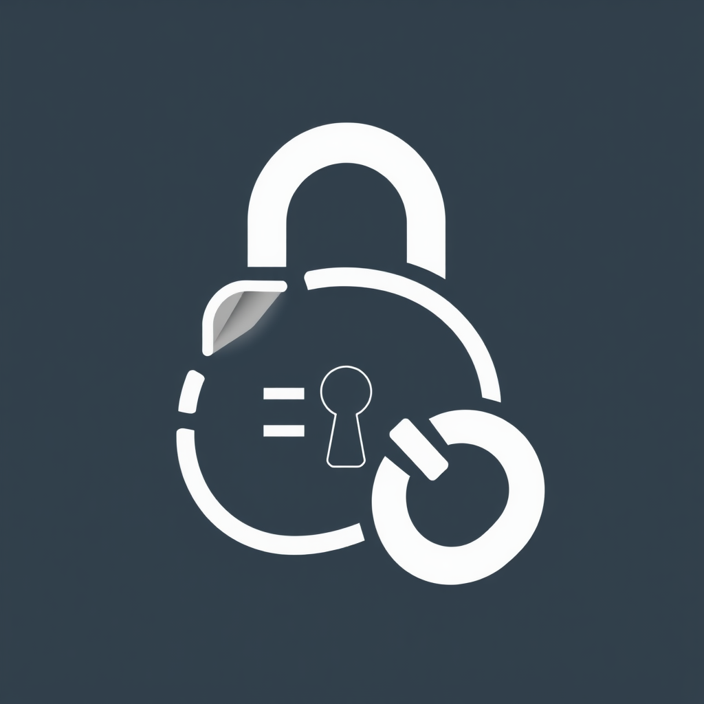 An abstract icon combining elements of a lock (keyhole or shackle) with fragmented or structured code snippets (e.g., `</>`, `{}`, `01`) integrated into its form, symbolizing secure code and access control.