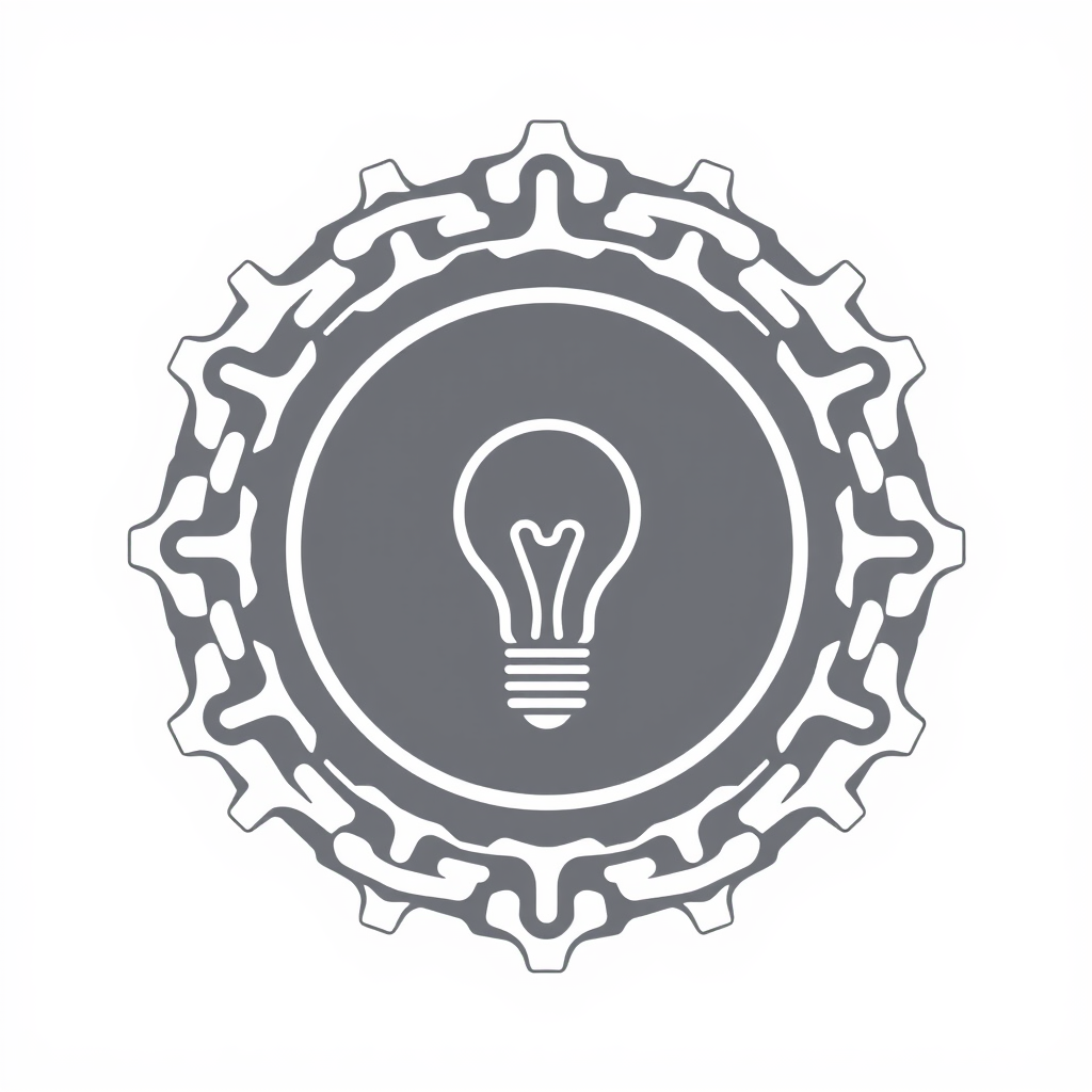 Sub-Design Idea 4: A contemporary badge-style emblem. At its core, a minimalist lightbulb icon (startup idea). This is encircled by a pattern or border composed of interlinked elements that suggest motion or cogs (grind), possibly forming an abstract 'SG'.