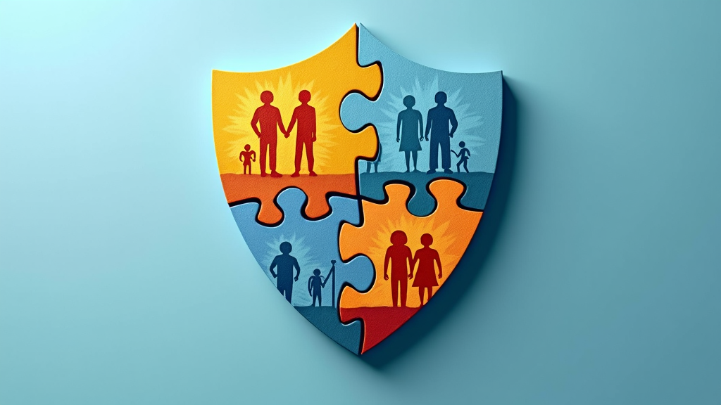 Collaborative Shield/Puzzle: Design a shield composed of interlocking puzzle pieces. Each piece could depict a different aspect of safety or a team member silhouette, fitting together perfectly to form a strong protective barrier. This highlights how every role contributes to overall safety. Slogan idea: 'Teamwork: Our Shield for Health and Safety.'