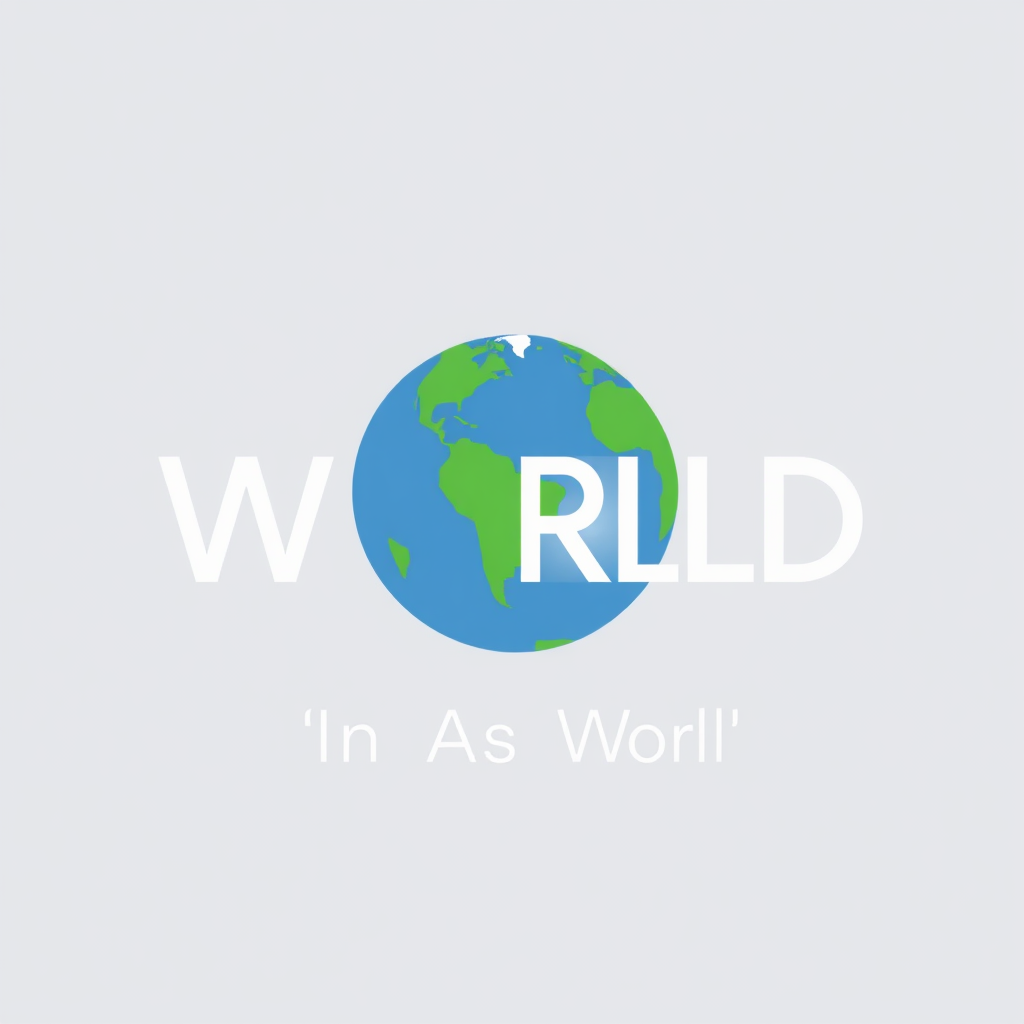 Simple Logo - 'O' is the World: The word 'WORLD' (directly referencing 'Word As World') is typeset in a clean, impactful font. The letter 'O' is distinctively replaced or filled with a stylized, minimalist graphic of the Earth, perhaps showing simple continent shapes or just green and blue segments.
