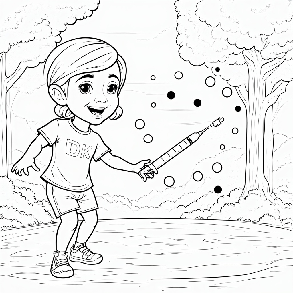 A 'connect-the-dots' activity that reveals a syringe, leading to a happy, healthy child playing. Text: 'Connect the dots to see how a tiny shot gives big protection.'
