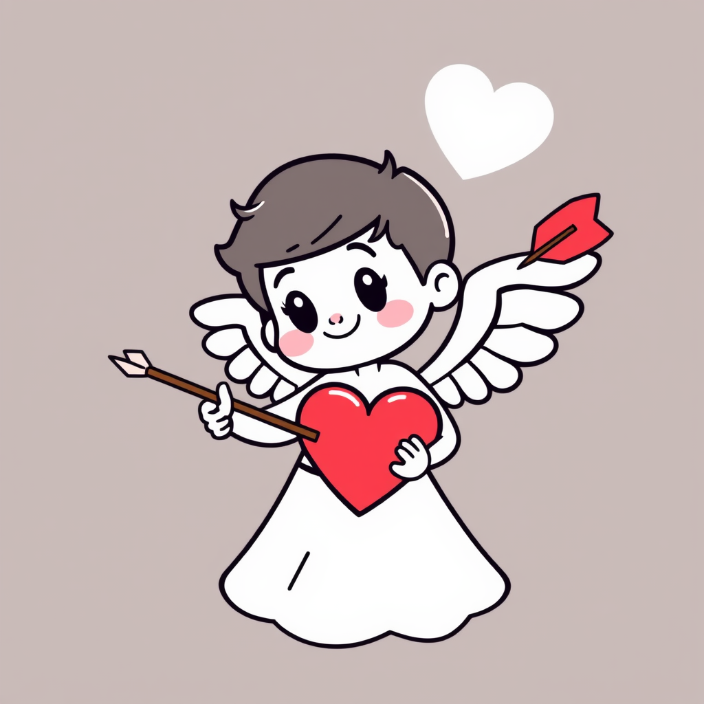 A cartoonish Cupid character holding a heart-shaped arrow.