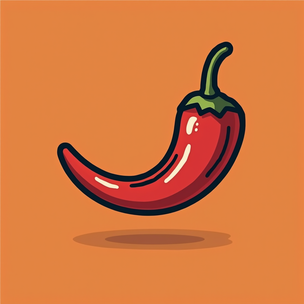 Simple Icon Idea: A single, minimalist chili pepper icon, rendered as a clean outline or solid modern shape, suitable for a subtle T-shirt embellishment or tag.
