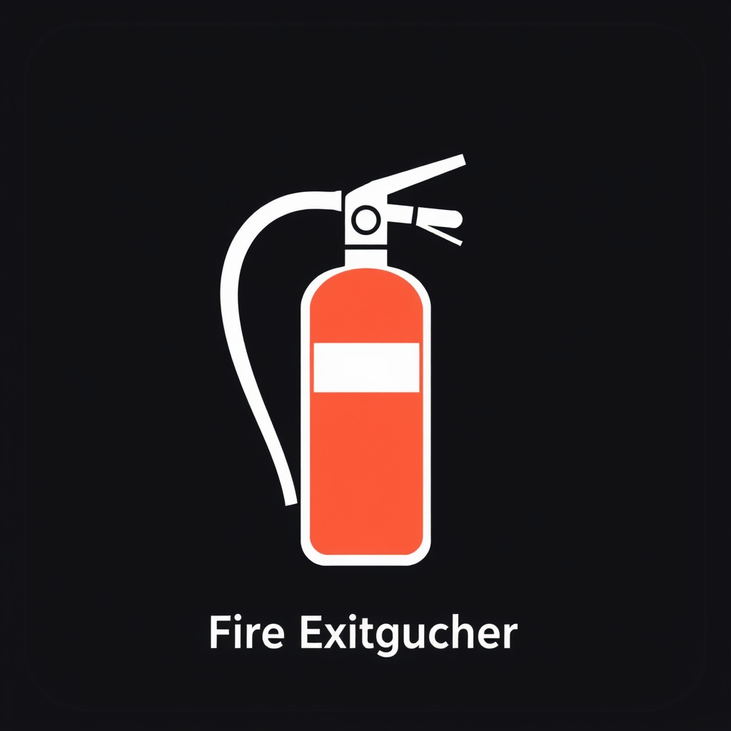 A sleek, minimalist fire extinguisher icon using a single bold color with a clear, sans-serif text label.