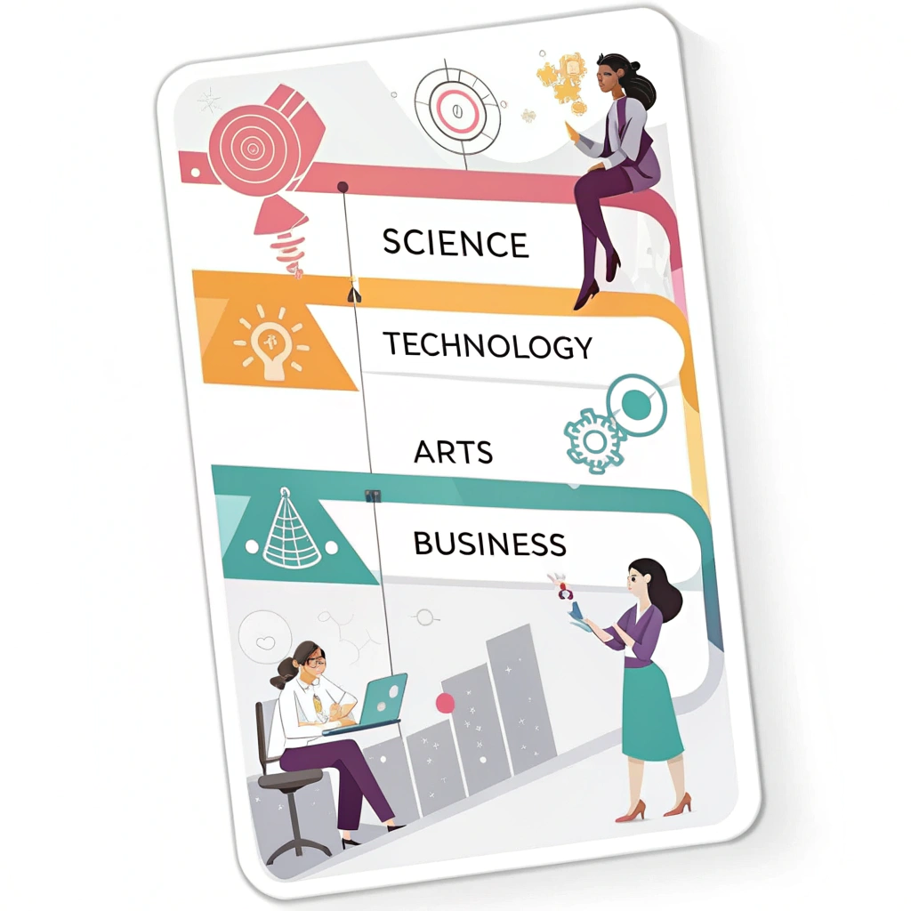 A timeline infographic highlighting milestones of female innovation across various fields like science, technology, arts, and business.