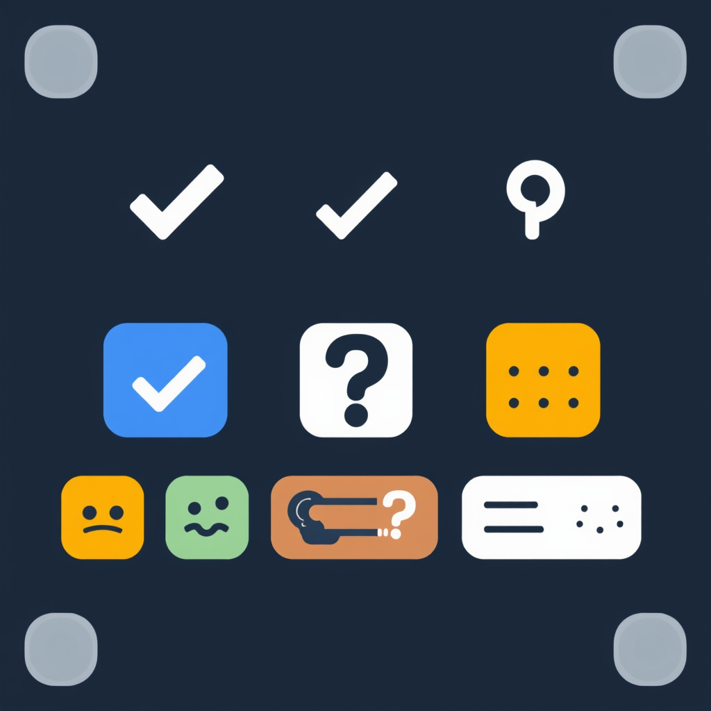 Affirmative & Query AI Icons Set: A dedicated set of icons for common AI feedback. This includes a smoothly animated checkmark for successful command execution, a stylized question mark for clarification prompts, and a subtle 'thinking' loop animation for processing longer requests.