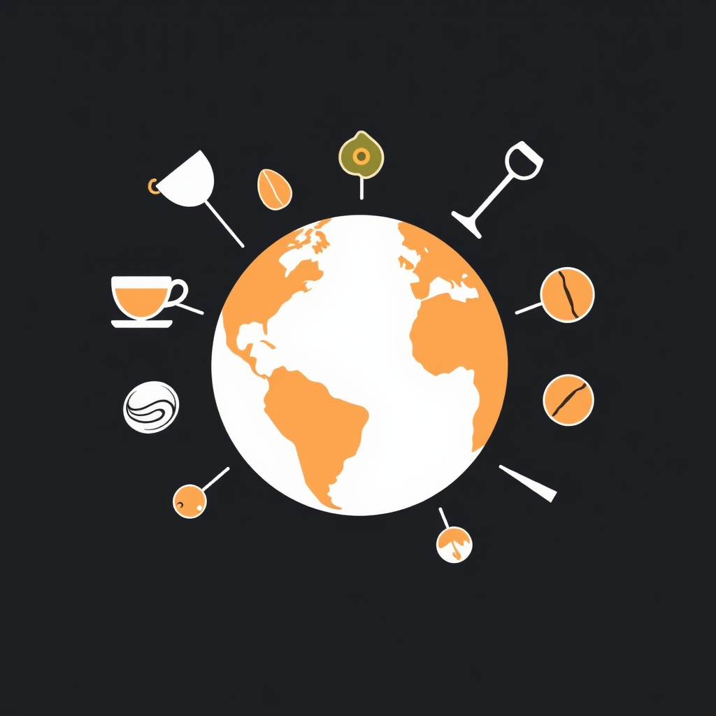 Simple icon idea: A single icon showing a globe with various beverage symbols (like a teacup, wine glass, coffee bean) subtly overlaid or orbiting it, signifying global drink diversity.
