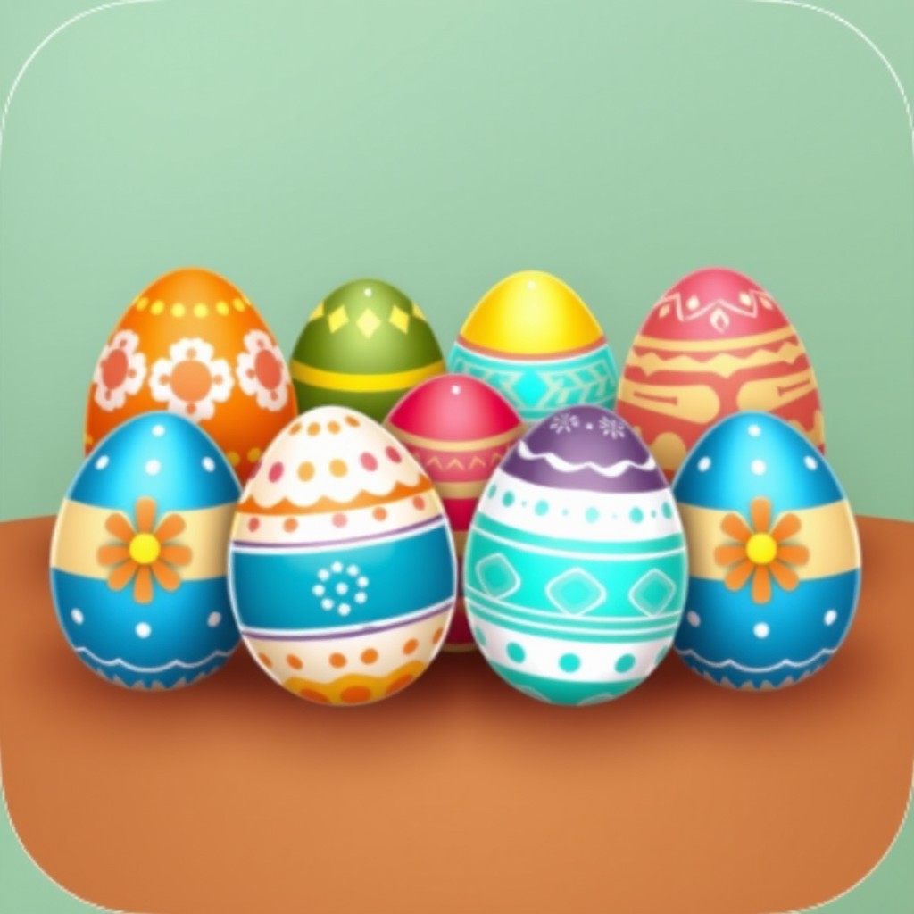 An icon featuring multiple decorated eggs arranged to form the letter 'M' for Monday.