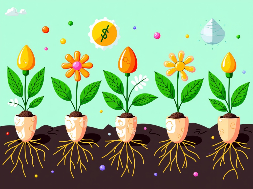 Metaphorical visuals of 'cultivating green code,' where ideas or code snippets are shown as seeds planted in digital soil, growing into flourishing technological solutions that are intertwined with natural, sustainable imagery like vibrant plants or thriving ecosystems.
