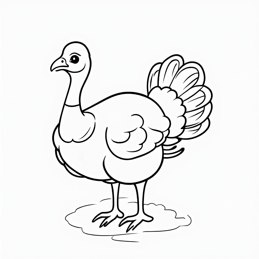 A simple line drawing of a turkey, showcasing its characteristic slender neck and round body.