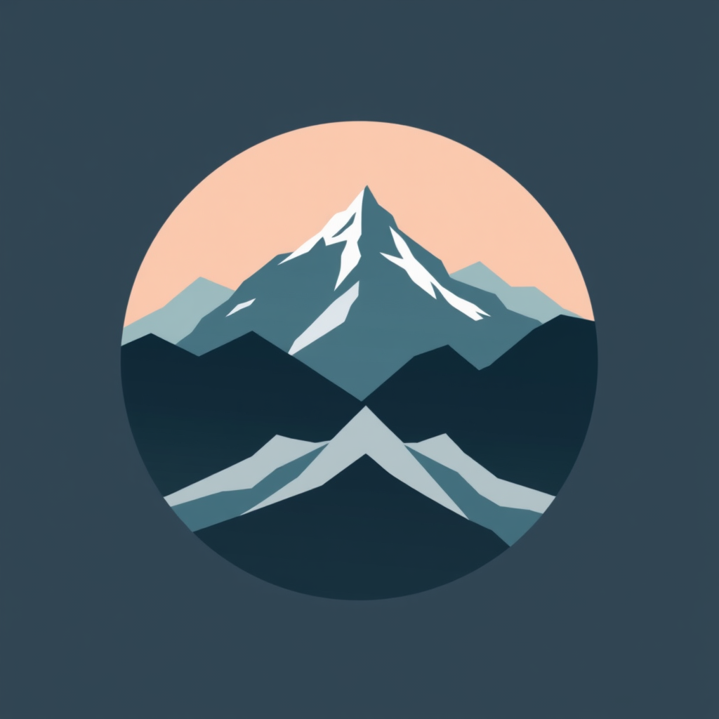 An icon featuring overlapping mountain layers in varying shades to create depth and a sense of vastness.