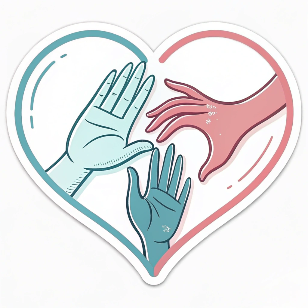 A stylized representation of two hands reaching out to each other, forming a heart shape in the negative space.