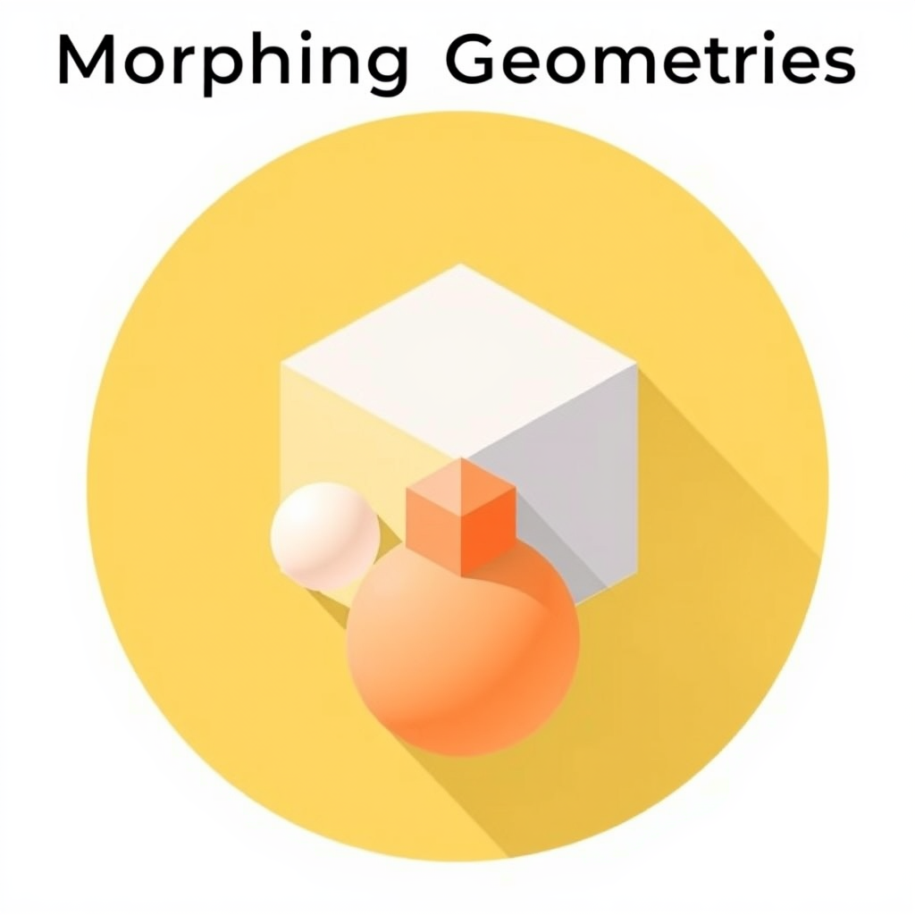 Sub-Design Idea 1: Morphing Geometries. An icon showing a primary geometric shape (e.g., a cube) that smoothly animates or transitions into other forms (e.g., sphere, tetrahedron, then a more organic blob), symbolizing the versatile output and adaptive nature of generative AI.