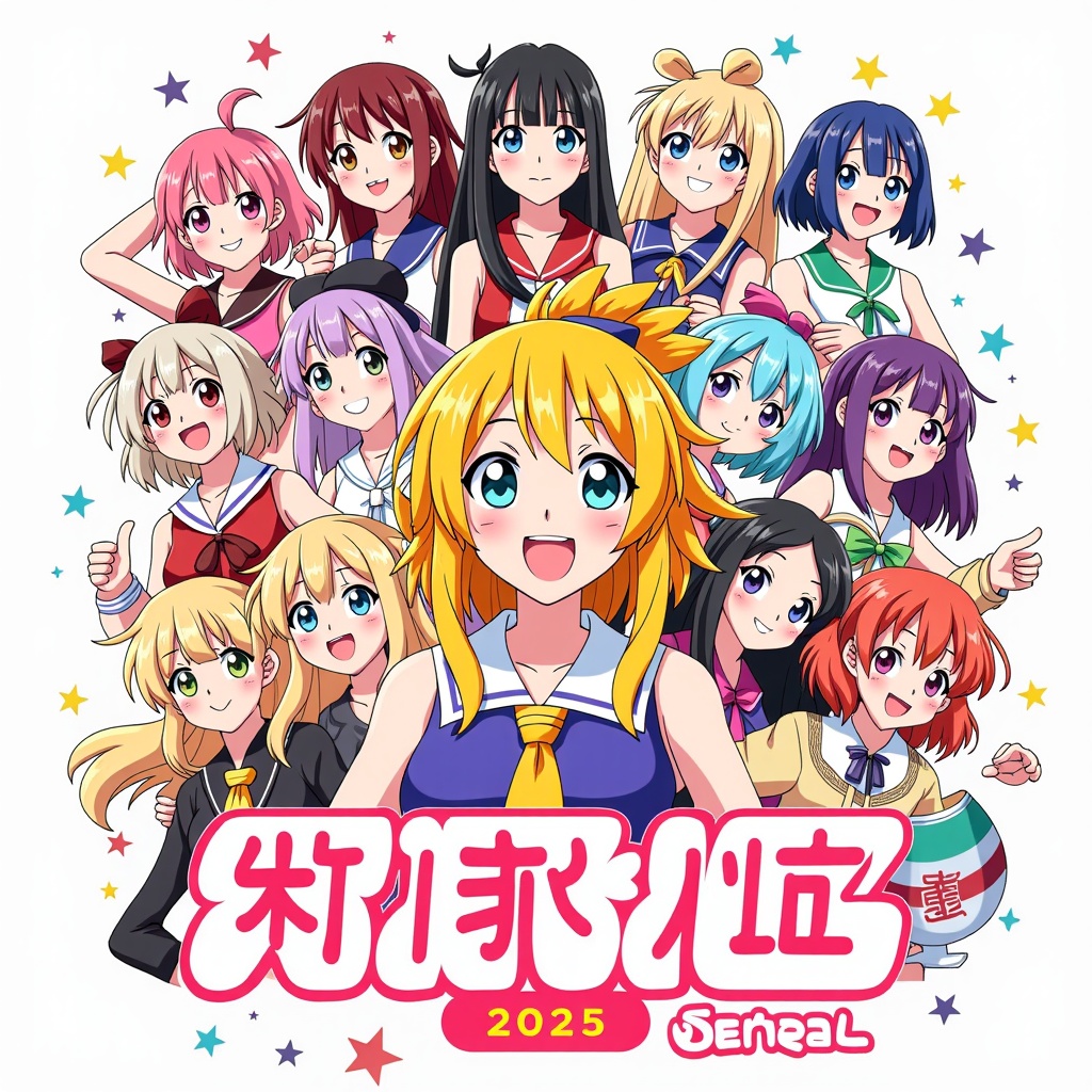 A 'style fusion' concept where a central character or mascot for Anime Central 2025 is depicted with elements from various anime styles seamlessly blended into their design, symbolizing the celebration of diversity. The background could be a collage of iconic anime motifs.