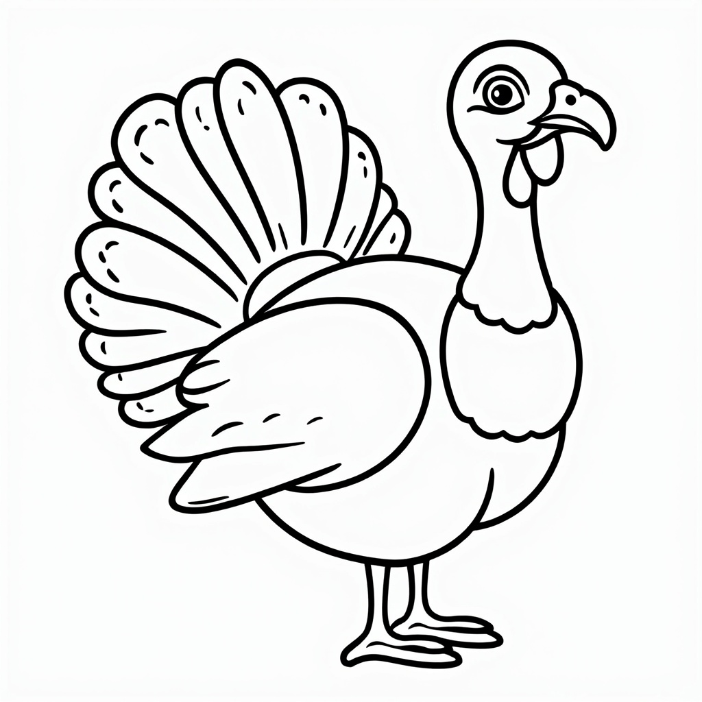 Outline of a turkey with distinguished features like sharp beak and prominent wattle, ideal for a coloring book.