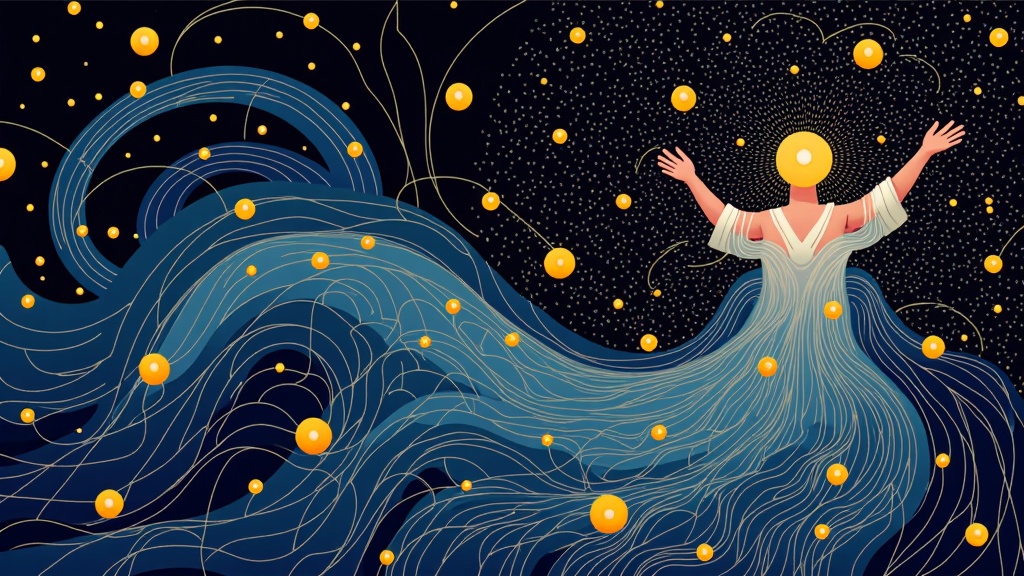 A design theme based on 'AI as a Dream Weaver,' where the illustrations have a surreal, ethereal quality, representing how AI can visualize abstract thoughts or complex data in non-literal, artistic ways. The UI could be dark-themed with glowing, intricate visuals.