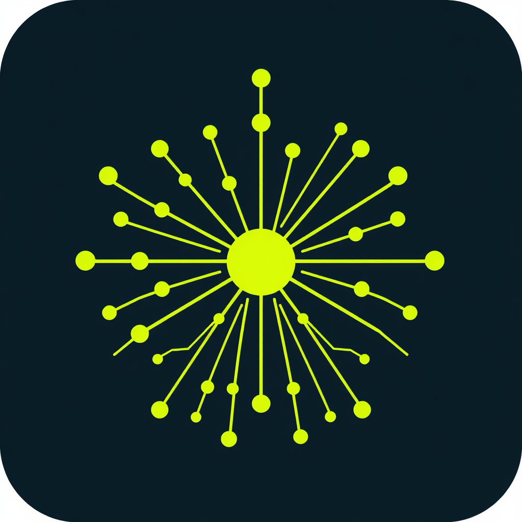 Node Sprout: An icon featuring a central neural node from which lines sprout organically, ending in smaller nodes or leaf-like forms, symbolizing AI's generative growth from a core.