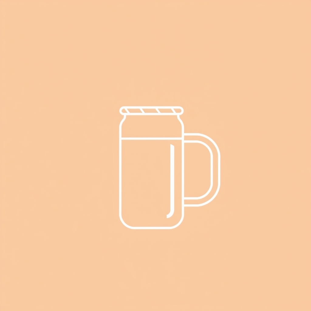 Abstracted minimalist outline icons that reduce drinks and their containers to basic geometric shapes while still hinting at the beverage (e.g., a rectangle with a curved top for a can, a circle with a small rectangle for a mug).