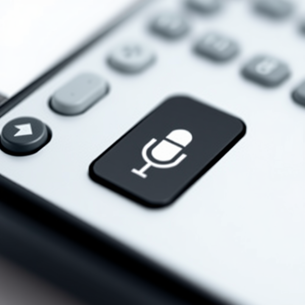 A remote control icon with a microphone button clearly highlighted, suggesting voice control capabilities.