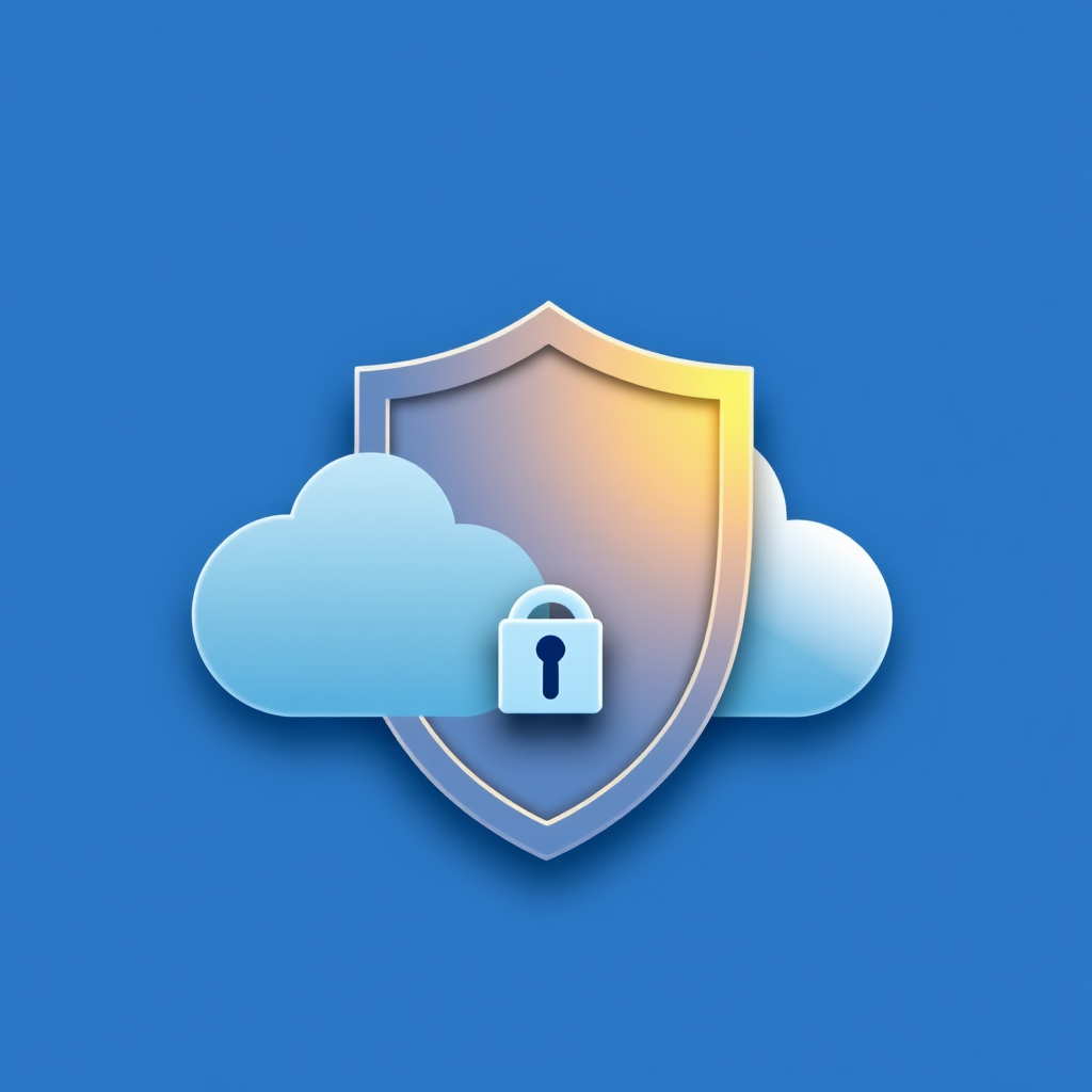 A cloud symbol seamlessly integrated with a shield emblem. The shield could feature a small lock or a checkmark, denoting fortified cloud security.
