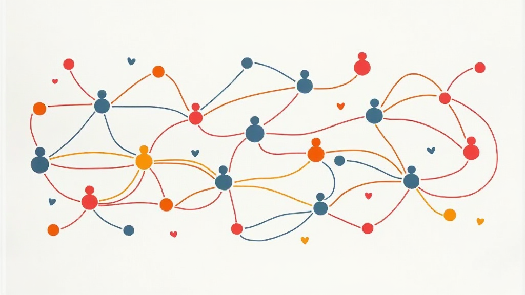Connected Network: An abstract design showing interconnected dots or nodes (representing people) with lines flowing between them, symbolizing the spread. Some nodes could be highlighted or larger, featuring small kindness icons (heart, helping hand). Text integrated minimally.