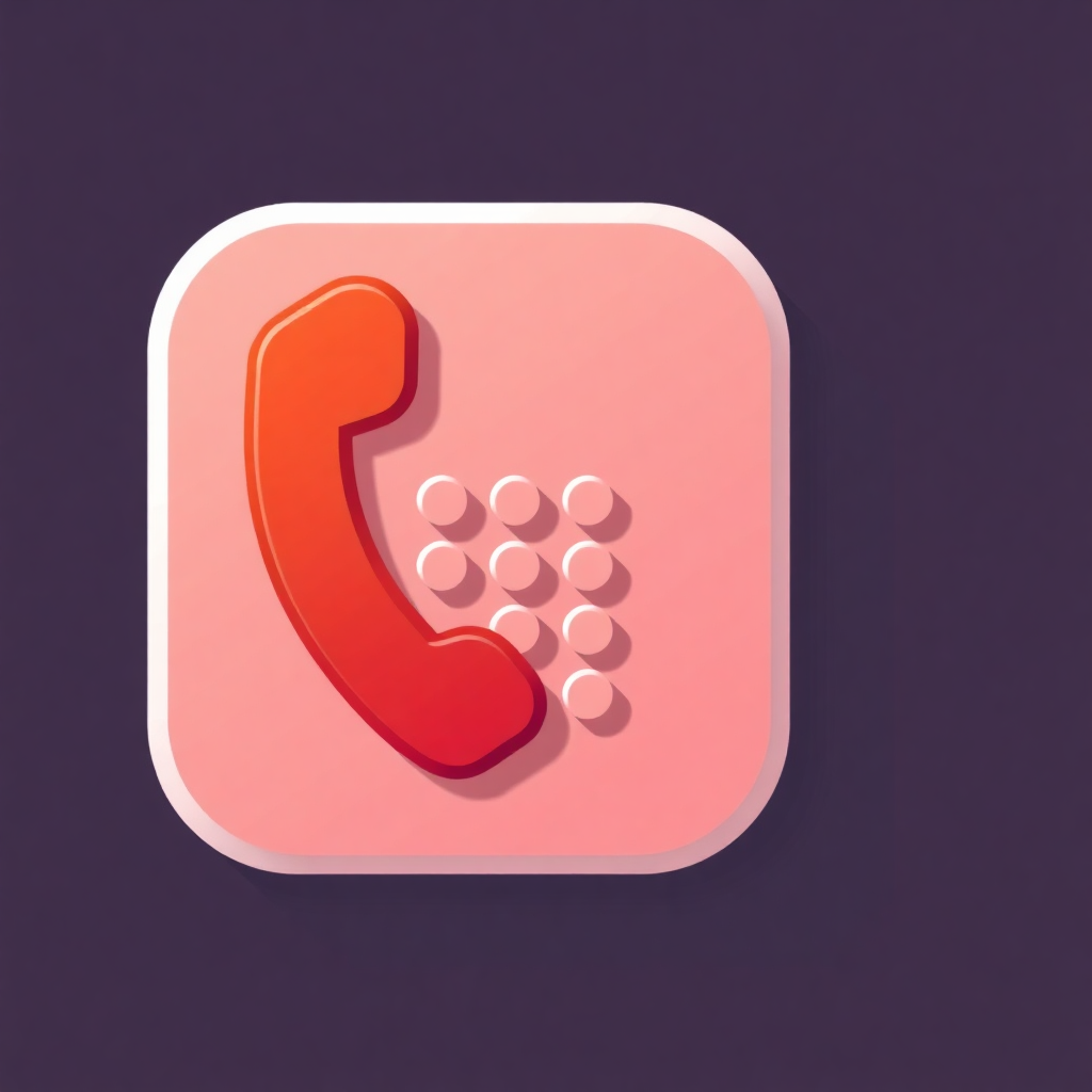 The image is a square-shaped icon with a pink background. In the center of the icon, there is a red telephone receiver with small white dots scattered around it. The phone receiver appears to be in the shape of a curved line, with the end pointing towards the right side of the image. The background is a solid purple color. The overall design is simple and minimalistic.