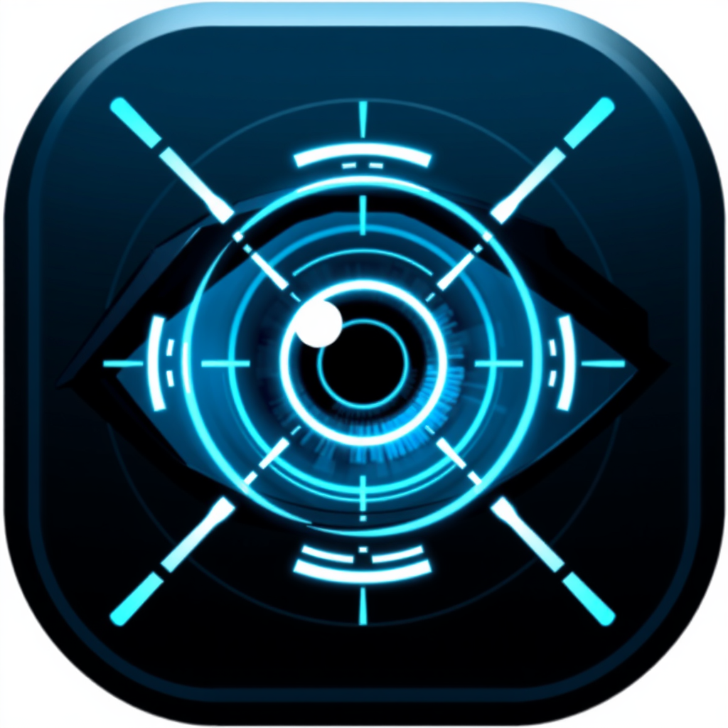 Iris Scanner Motif: An icon depicting an eye where the iris is replaced by or overlaid with horizontal or circular glowing scanning lines, akin to a high-tech scanner, symbolizing continuous monitoring and deep inspection.