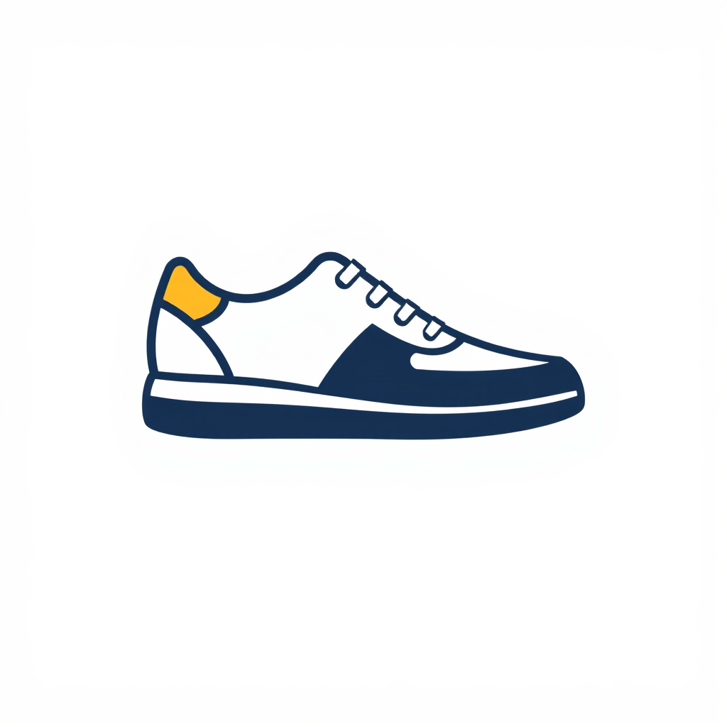 A simplified, flat design of a shoe with a bold color for easy recognition.